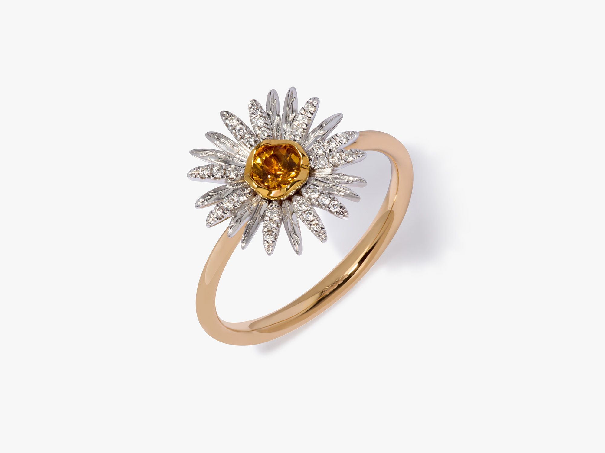 18ct Solid Yellow & White Gold Citrine & Diamond Daisy Ring