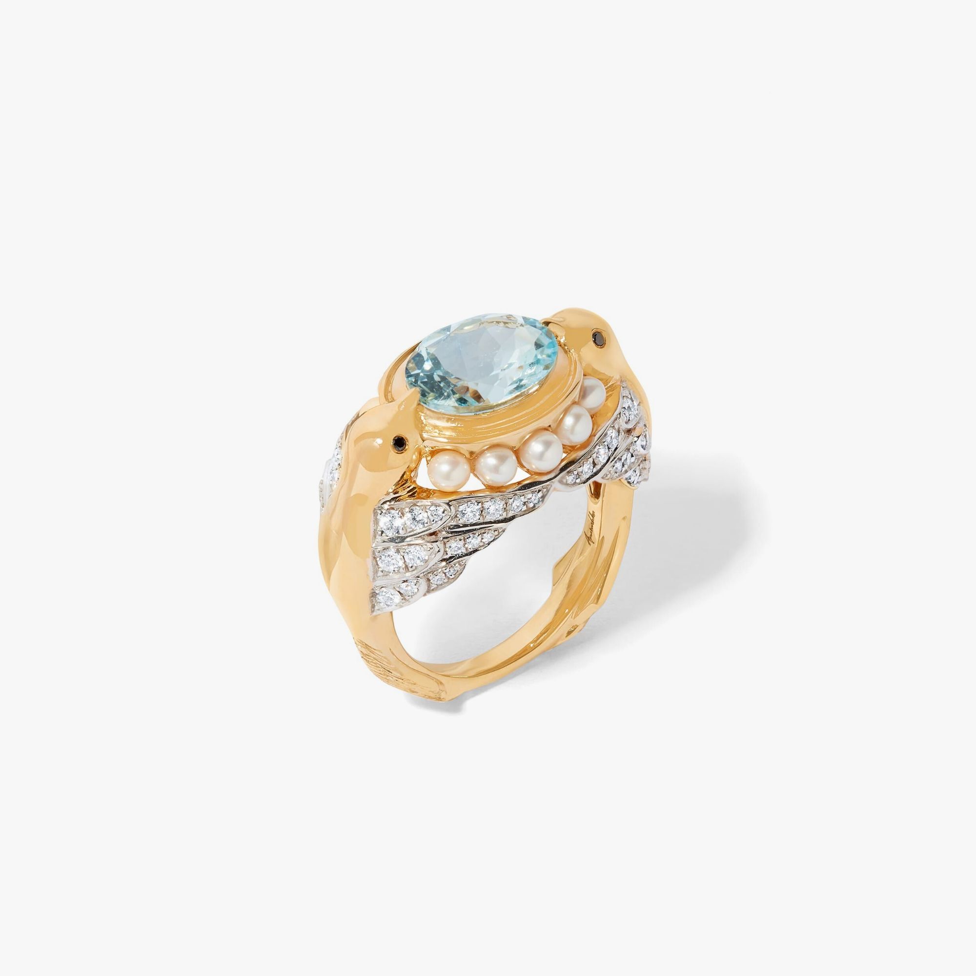 Annoushka x Temperley 18ct Yellow Gold Aquamarine Lovebirds Ring