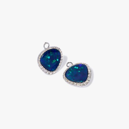 18ct White Gold Opal Doublet & Diamond Earring Drops