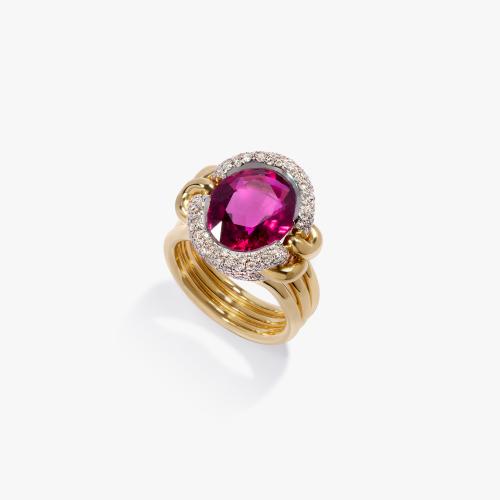 Knuckle Dust Rubellite Tourmaline & Diamond Ring