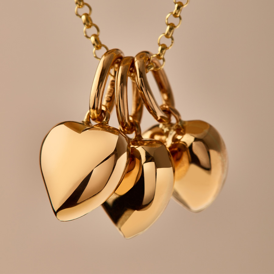 18ct gold heart charms on chain