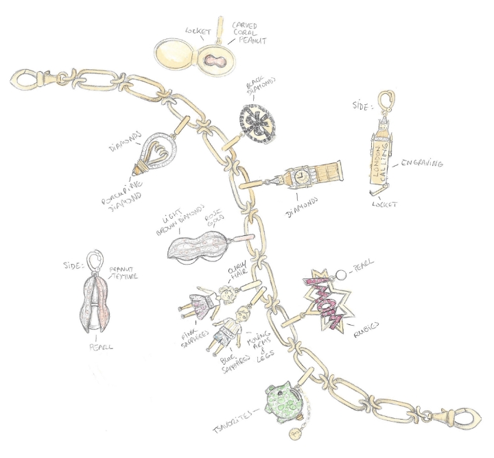 sketch of charm bracelet