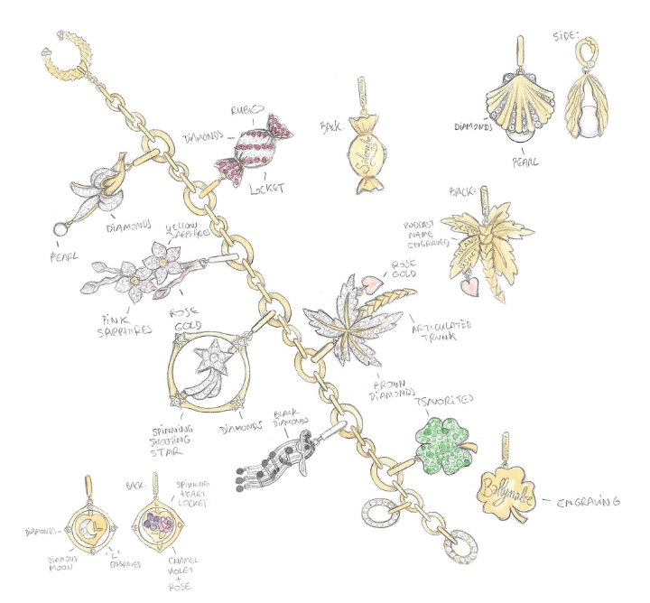sketch of a charm bracelet