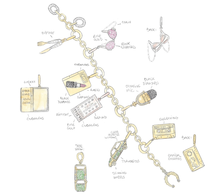 sketch of charm bracelet